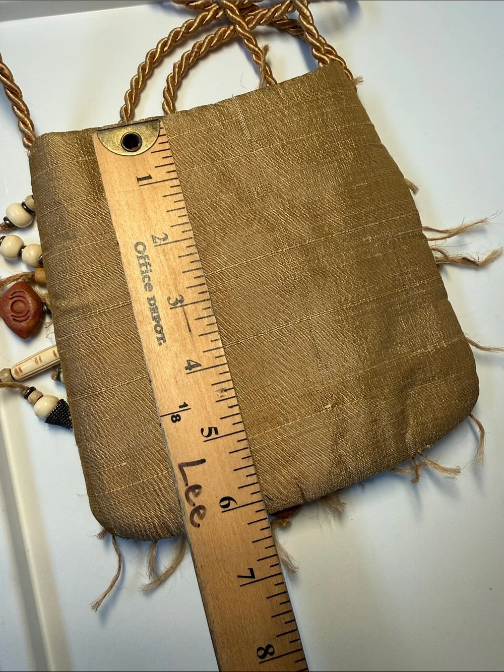 Handcrafted Beaded Fringe Crossbody Bag – Tan